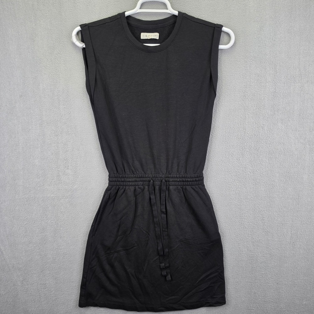 Lou & Grey for LOFT Dress Sleeveless Sweatshirt Drawstring Black XXS Fleece Knit